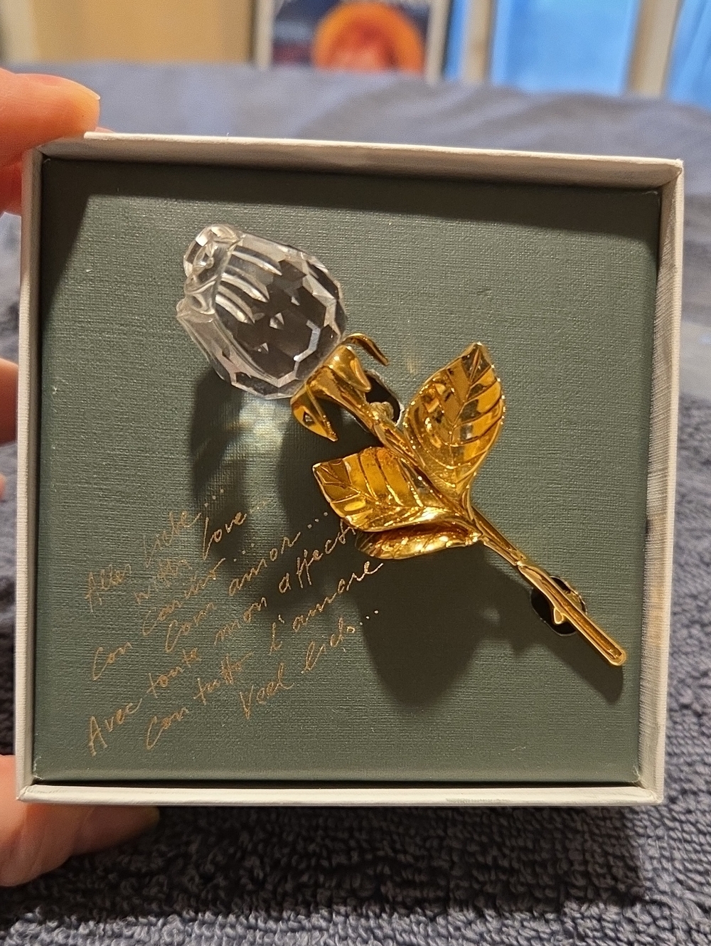 Swarovski Gold-Tone Stem Brooch with Clear Crystal Rose